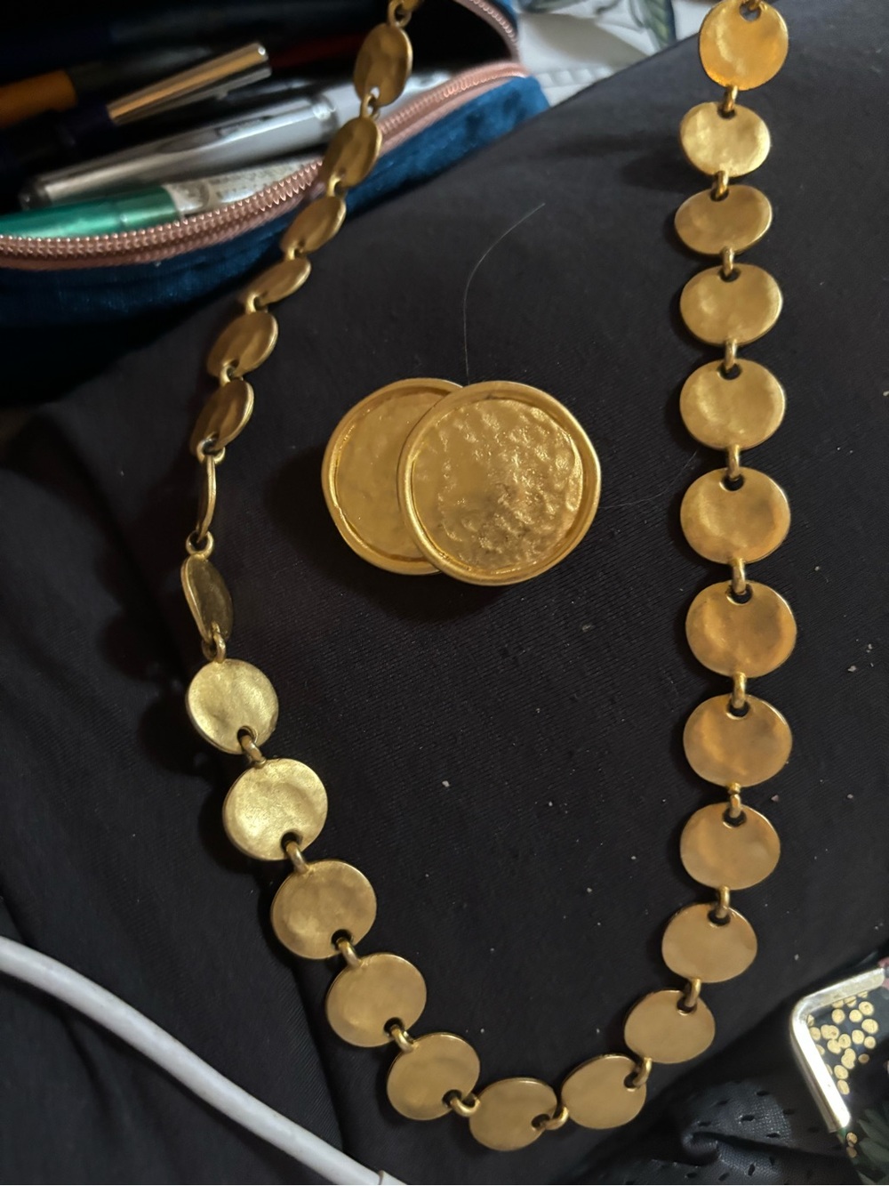 Gold-Tone Disc Link Necklace and Matching Earrings
